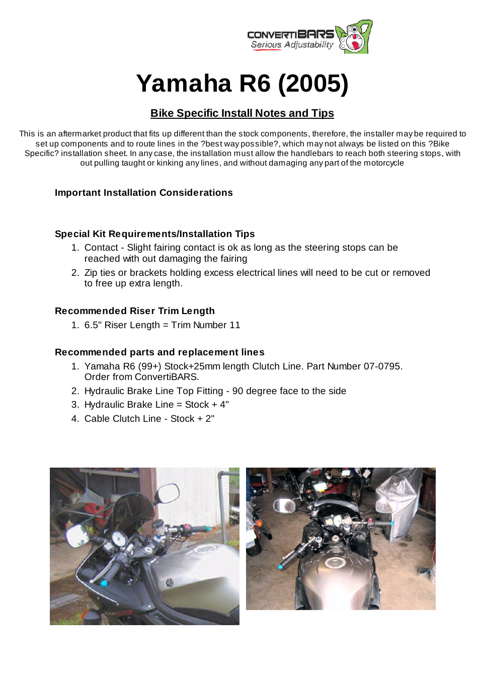 ConvertiBARS Yamaha: R6 (2005) User Manual | 1 page