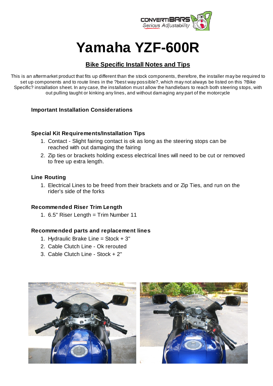 ConvertiBARS Yamaha: YZF-600R User Manual | 1 page