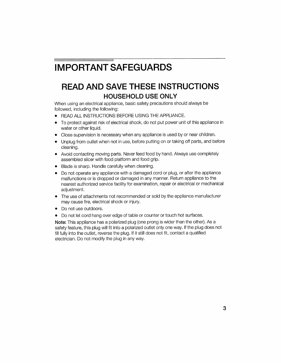 Important safeguards, Household use only, Read and save these instructions | Bosch MS 4200 User Manual | Page 3 / 11