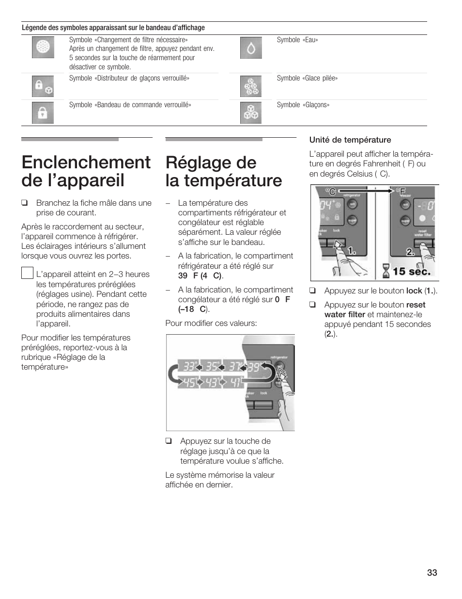 Enclenchement de l'appareil, Réglage de la température | Bosch B20CS5 User Manual | Page 32 / 77