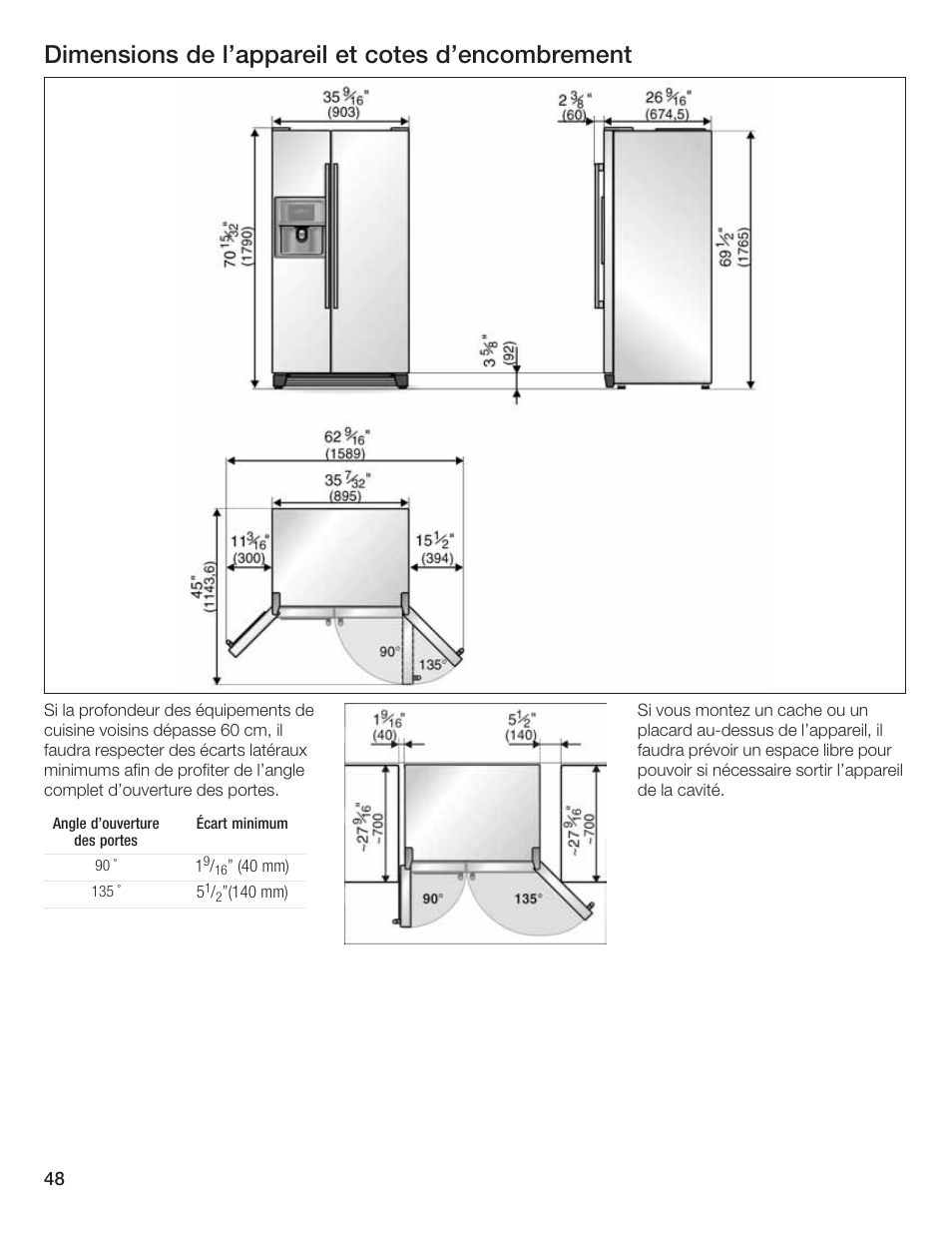 Dimensions de l'appareil et cotes d'encombrement | Bosch B20CS5 User Manual | Page 47 / 77