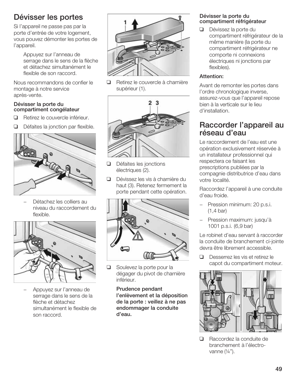 Dévisser les portes, Raccorder l'appareil au réseau d'eau | Bosch B20CS5 User Manual | Page 48 / 77