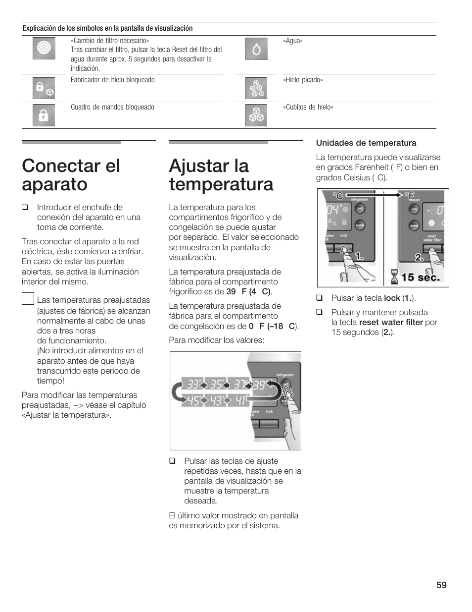 Conectar el aparato, Ajustar la temperatura | Bosch B20CS5 User Manual | Page 58 / 77