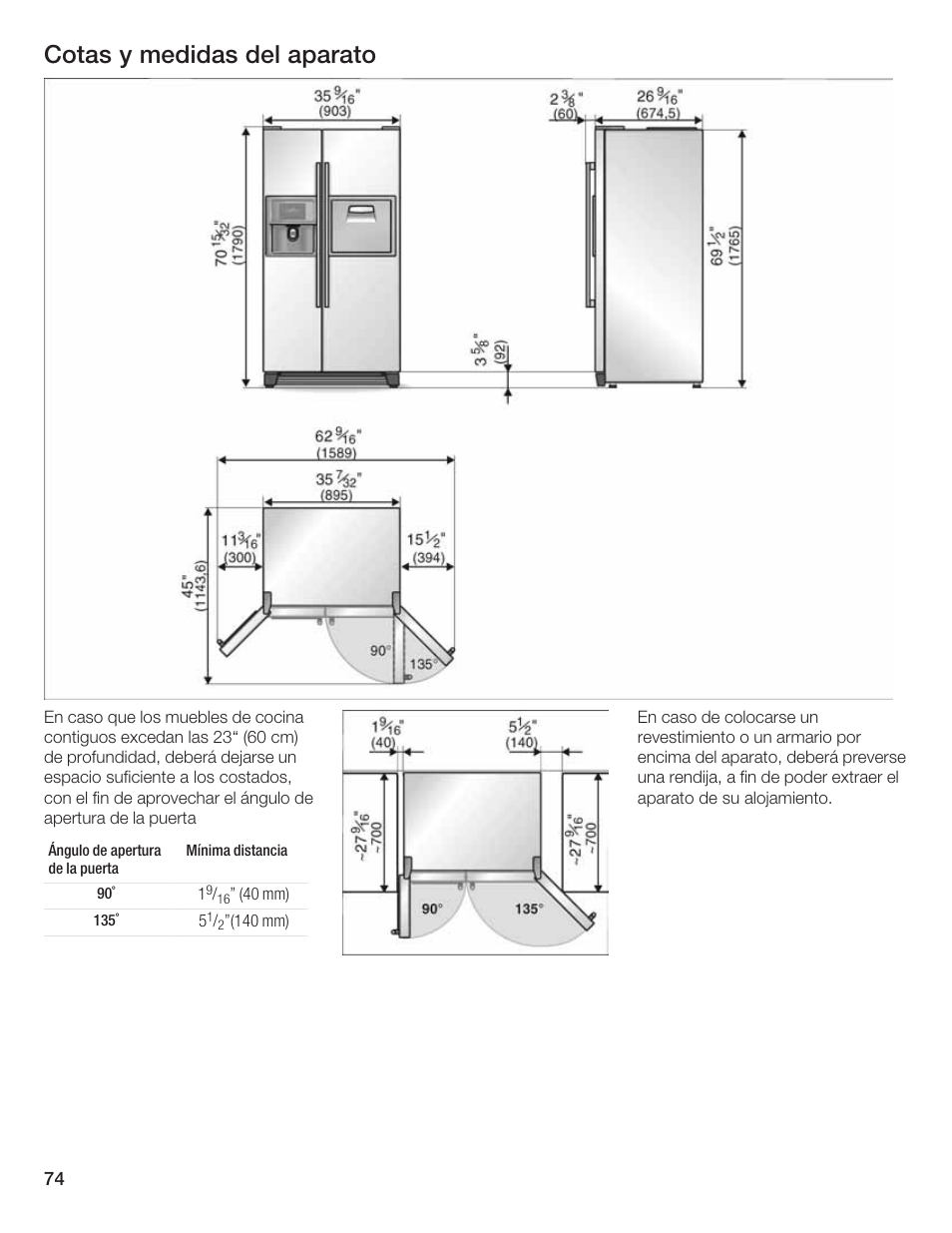 Cotas y medidas del aparato | Bosch B20CS5 User Manual | Page 73 / 77