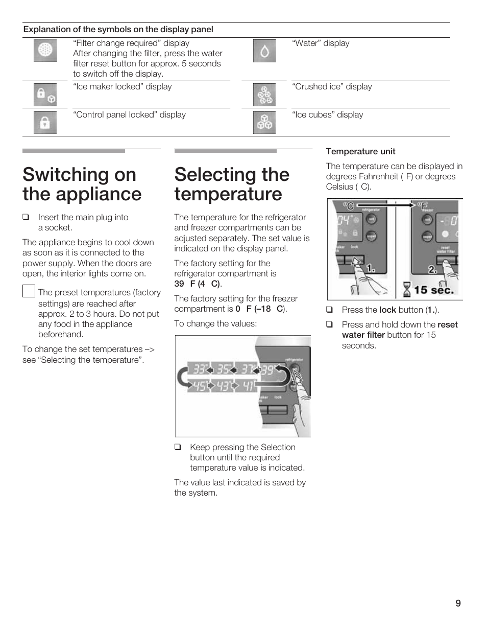 Switching on the appliance, Selecting the temperature | Bosch B20CS5 User Manual | Page 8 / 77