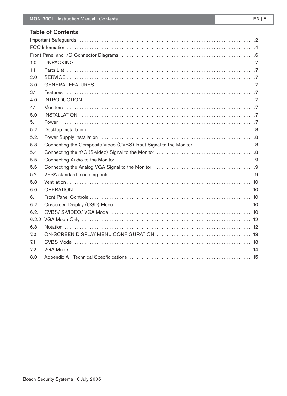 Bosch MON170CL User Manual | Page 5 / 16