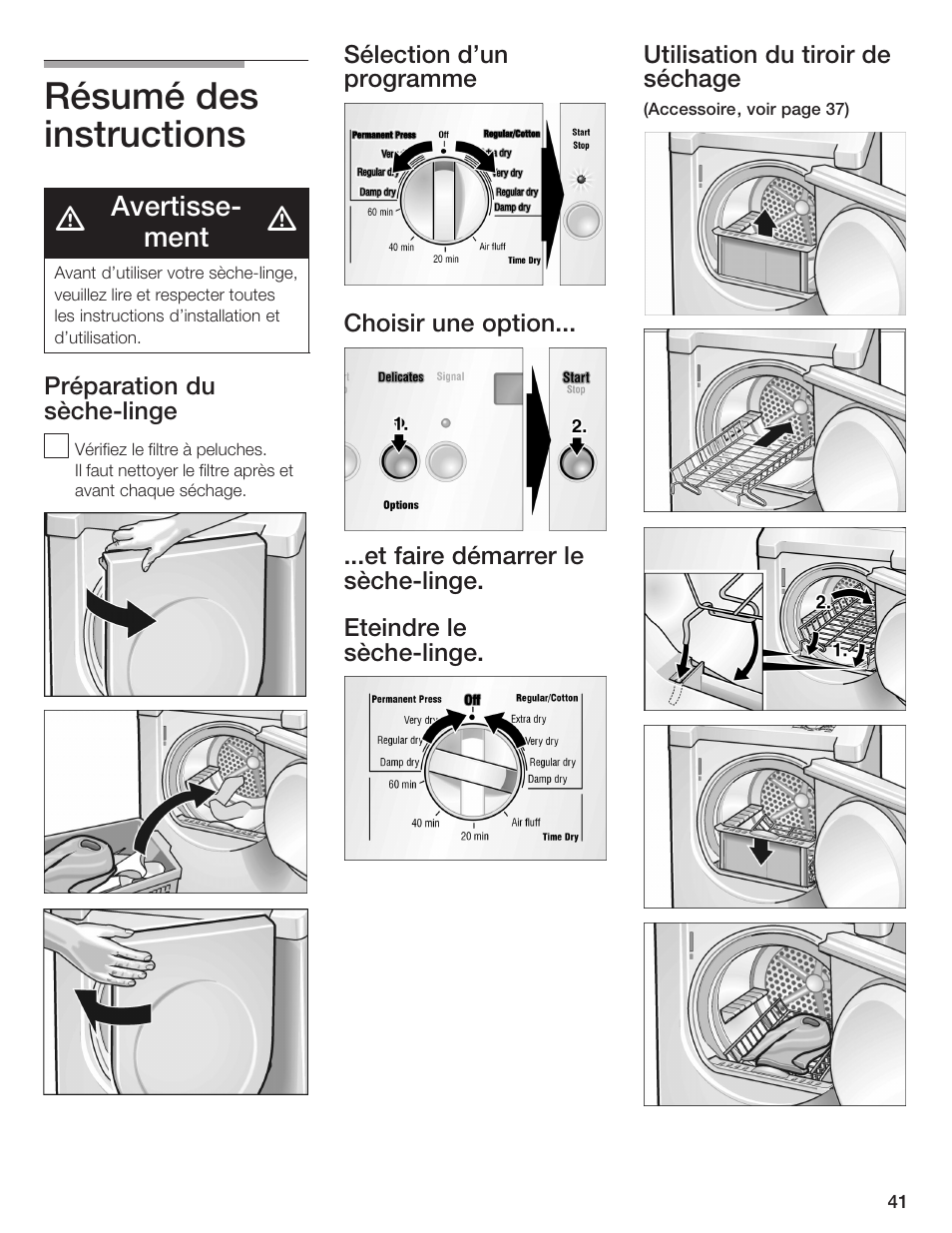 Résumé des instructions, Avertisseć ment | Bosch BOSCH Dryer User Manual | Page 43 / 86