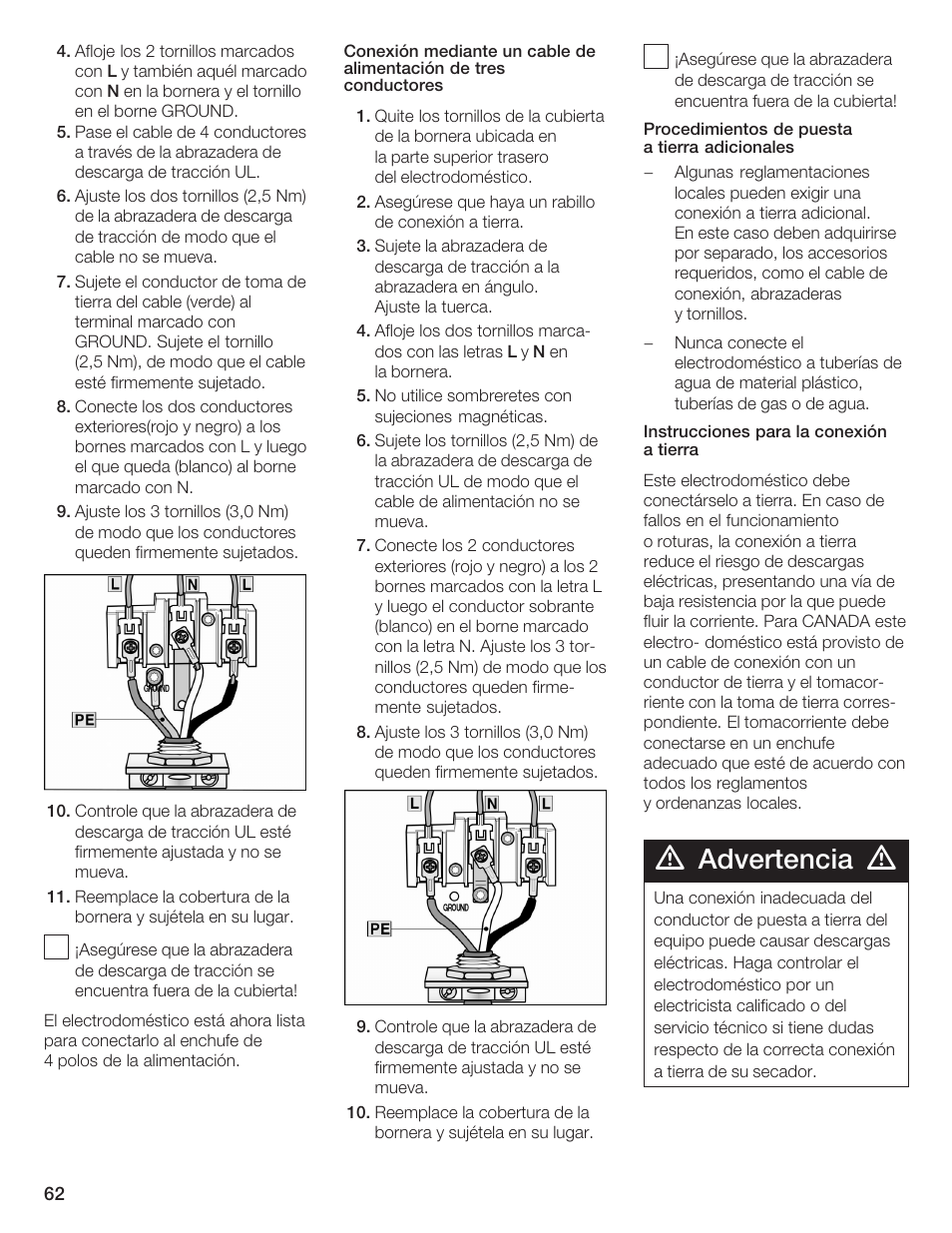 Advertencia | Bosch BOSCH Dryer User Manual | Page 66 / 86