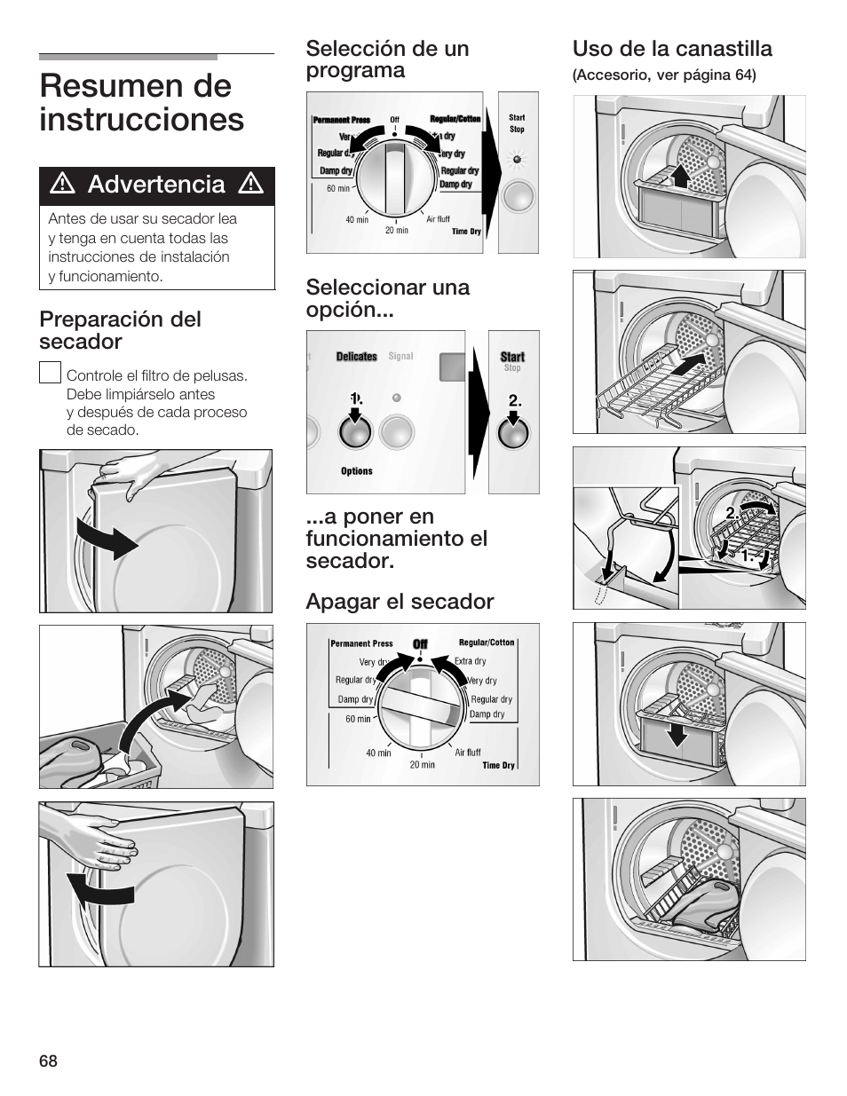 Resumen de instrucciones, Advertencia | Bosch BOSCH Dryer User Manual | Page 72 / 86