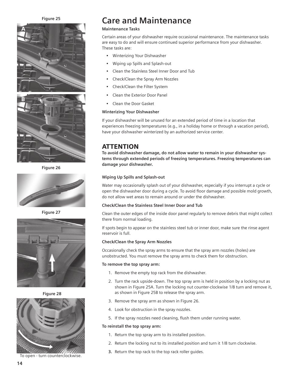 Care and maintenance, Attention | Bosch SHE66C User Manual | Page 12 / 20