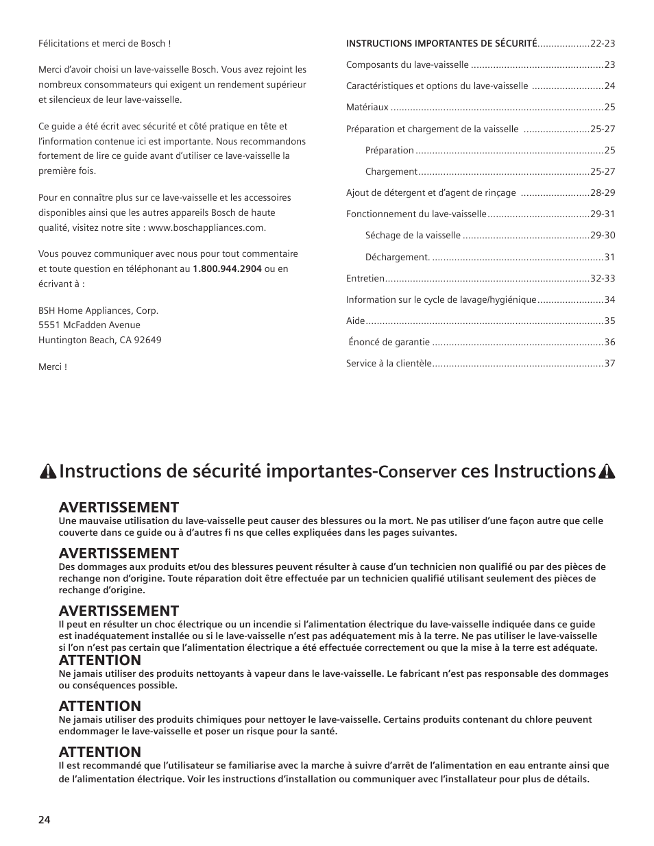 Instructions de sécurité importantes, Ces instructions, Conserver | Avertissement, Attention | Bosch SHE66C User Manual | Page 19 / 20