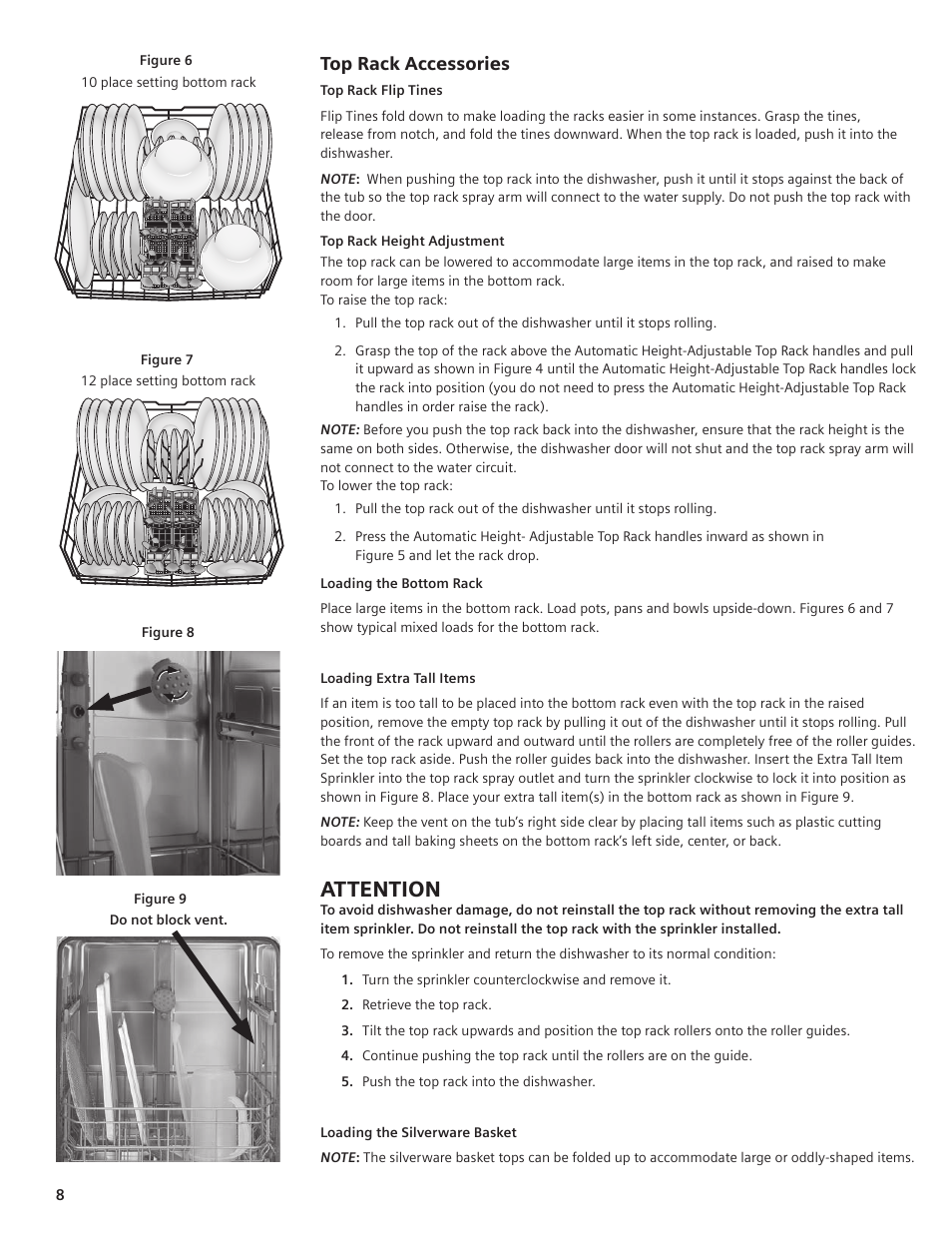 Attention, Top rack accessories | Bosch SHE66C User Manual | Page 6 / 20