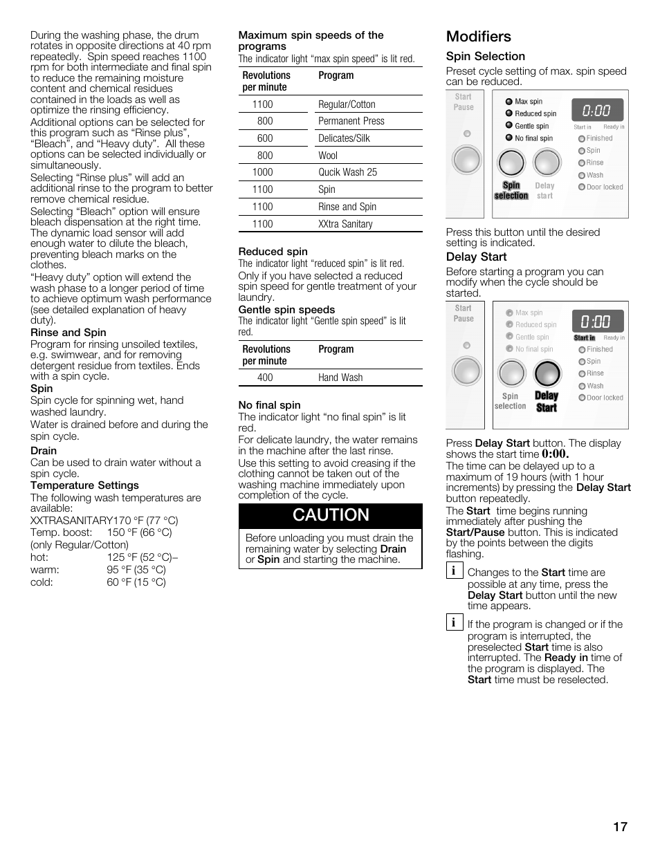 Caution, Modifiers | Bosch WFMC4301UC User Manual | Page 17 / 80