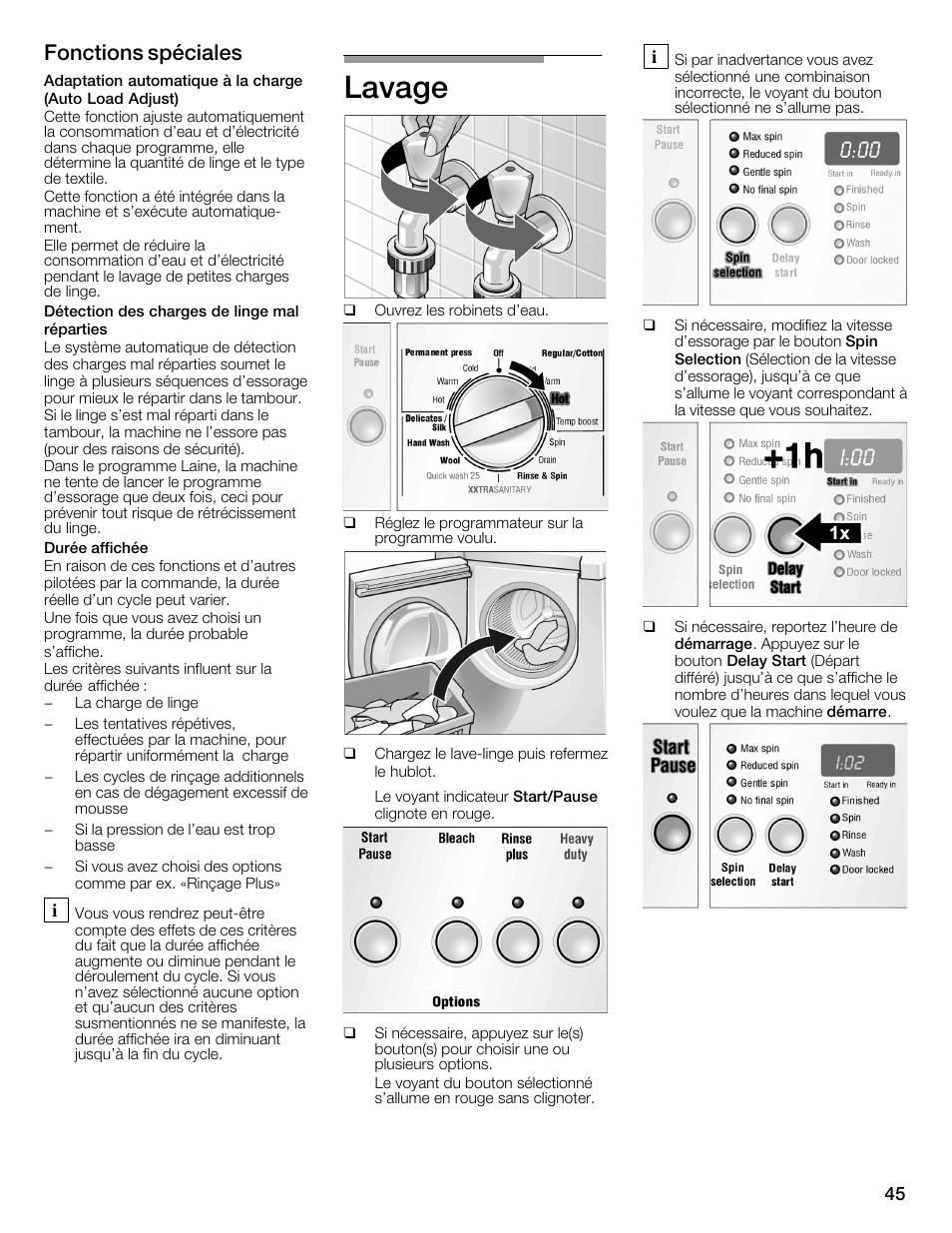 Lavage, Fonctions spéciales | Bosch WFMC4301UC User Manual | Page 45 / 80