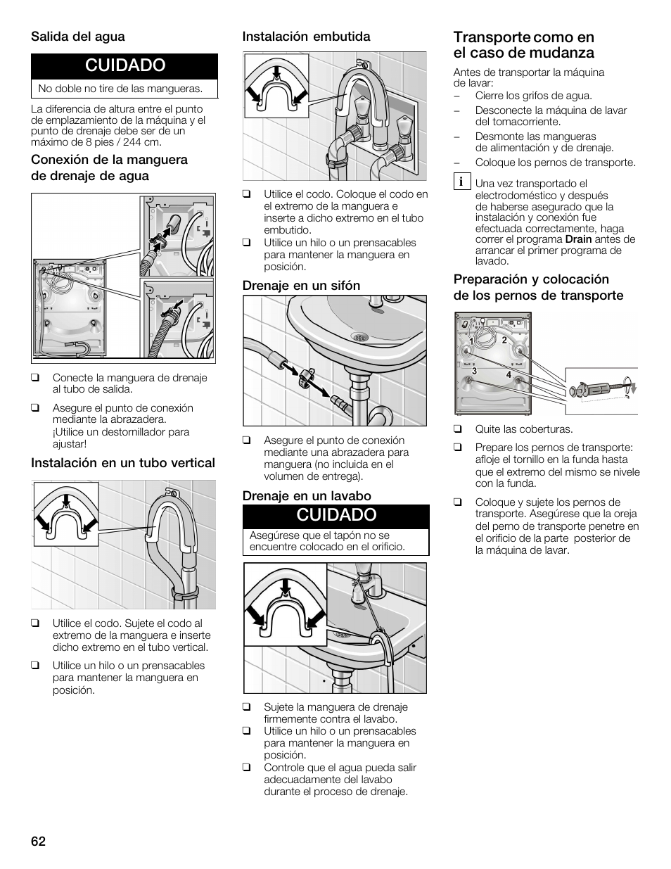 Cuidado, Transporte como en elăcaso de mudanza | Bosch WFMC4301UC User Manual | Page 62 / 80