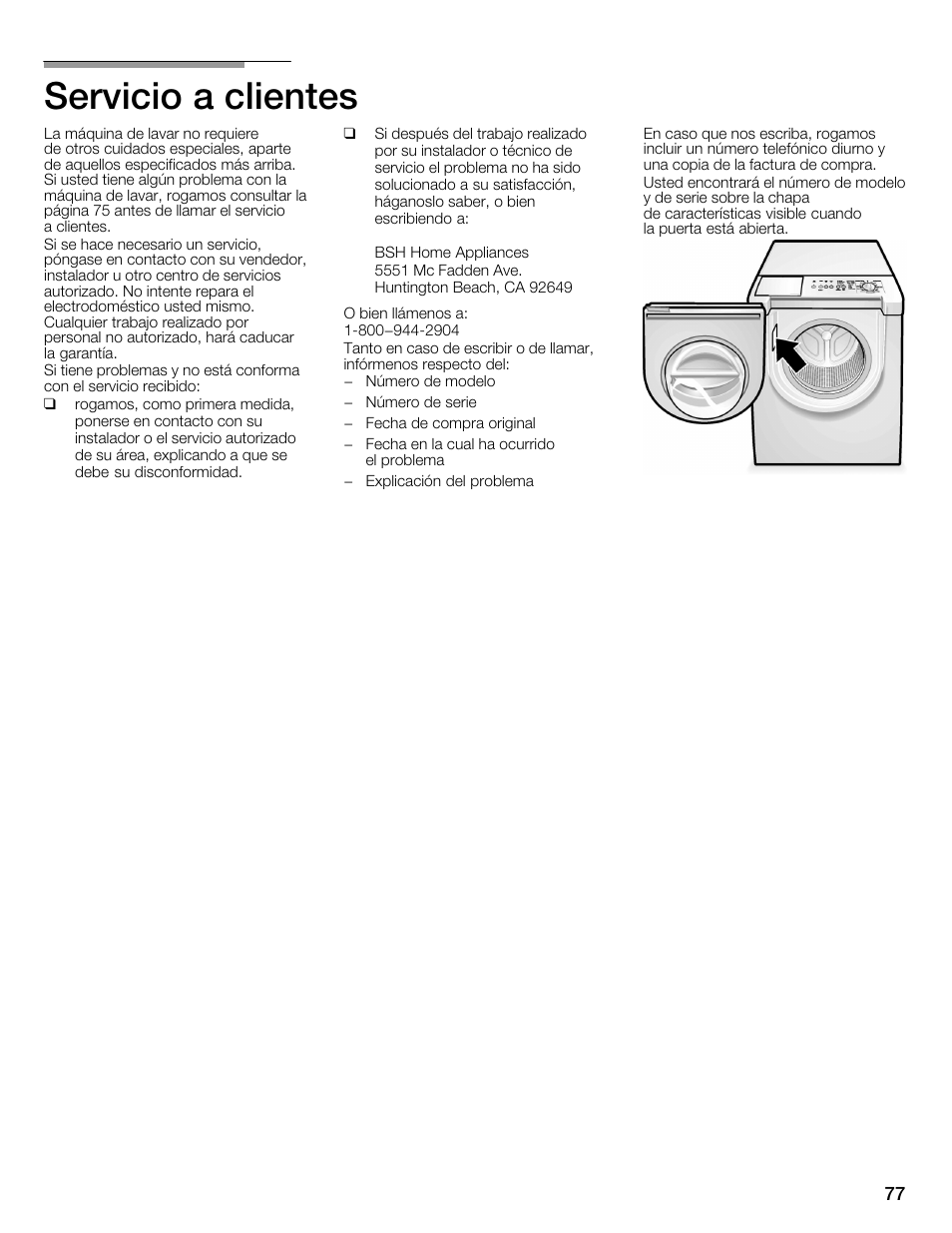 Servicio a clientes | Bosch WFMC4301UC User Manual | Page 77 / 80