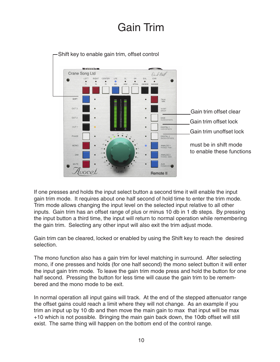Gain trim | Crane Song AVOCET II User Manual | Page 10 / 56