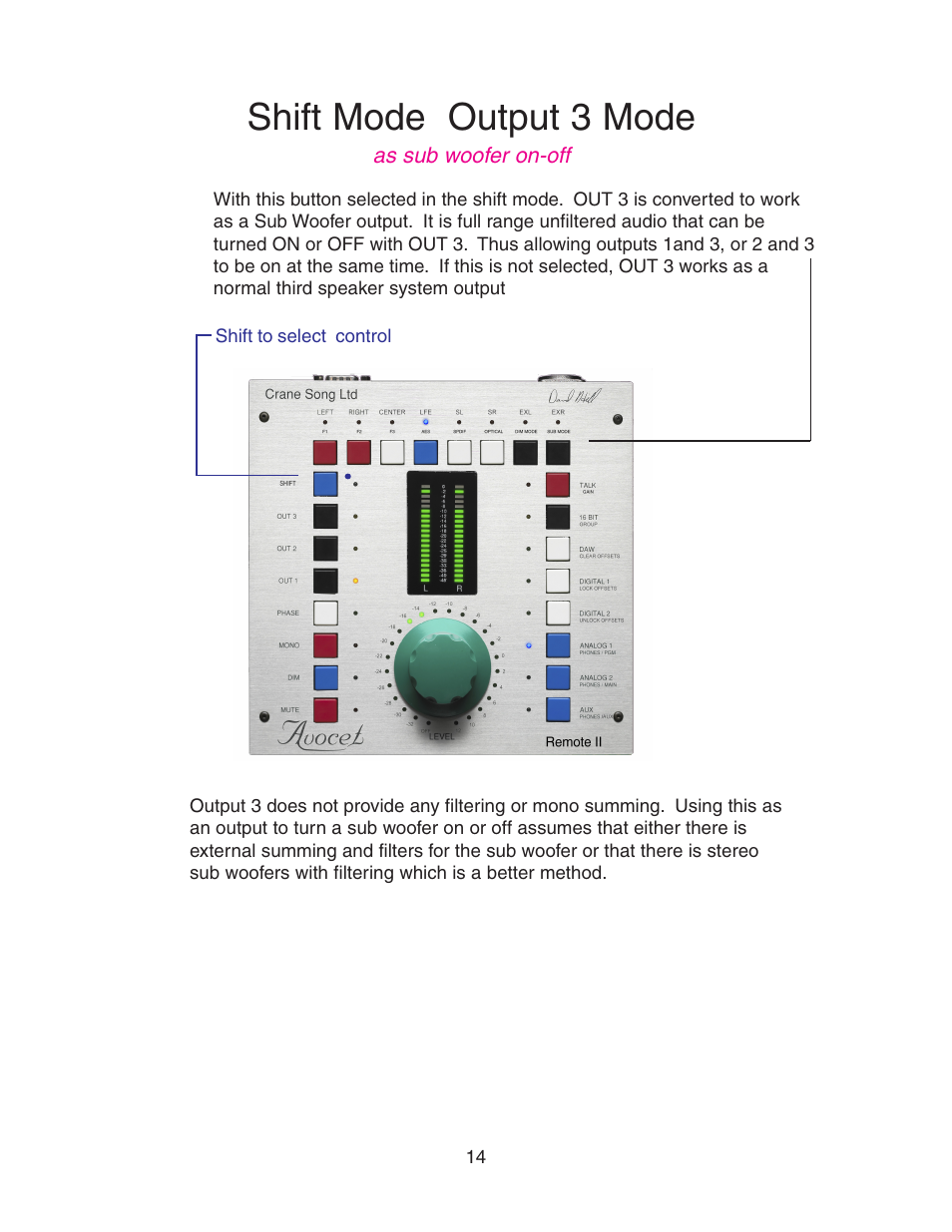 Shift mode output 3 mode | Crane Song AVOCET II User Manual | Page 14 / 56