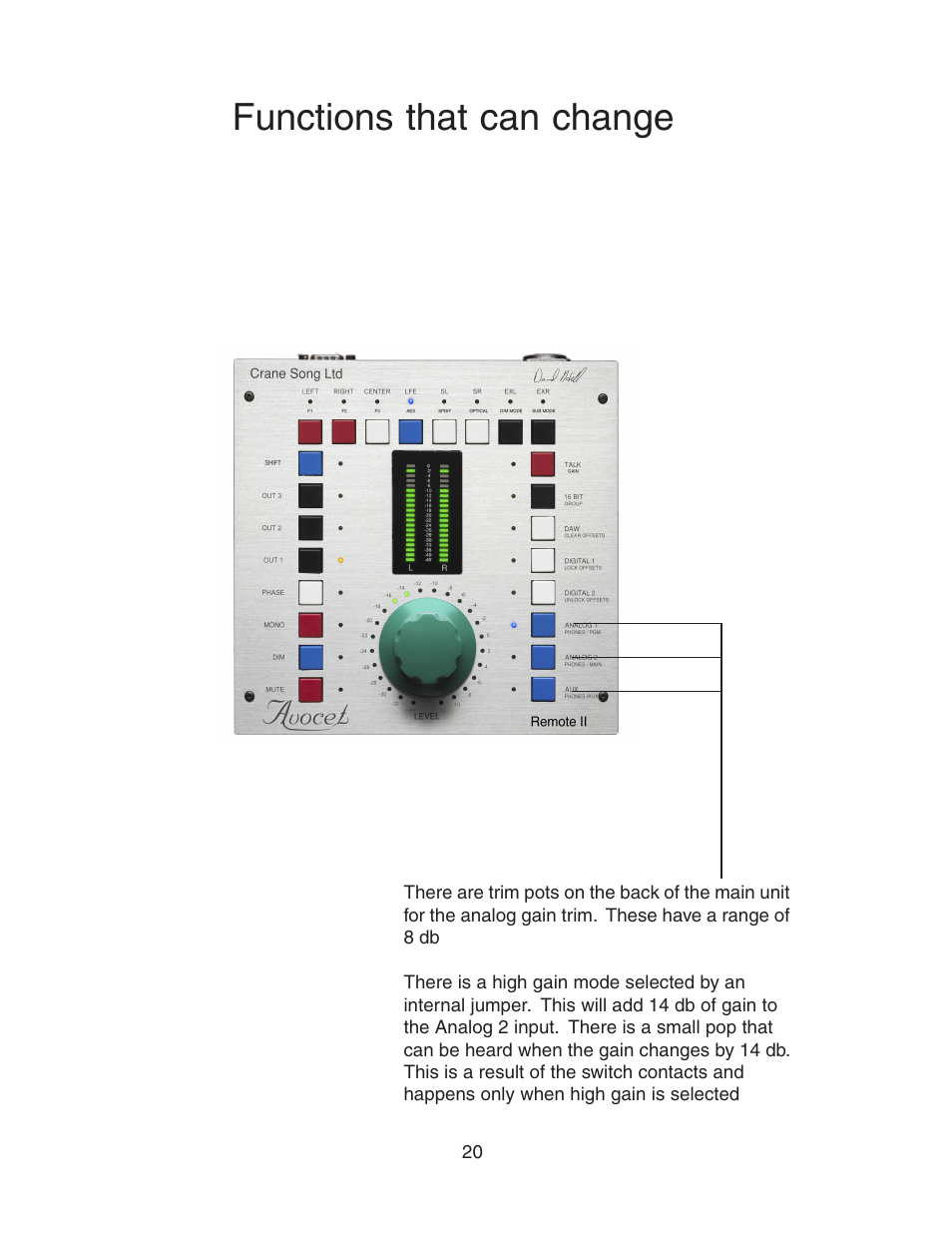 Functions that can change | Crane Song AVOCET II User Manual | Page 21 / 56