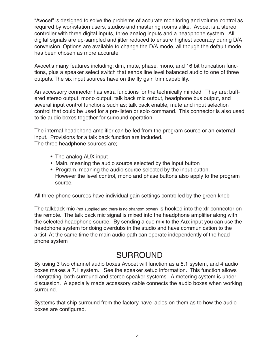 Surround | Crane Song AVOCET II User Manual | Page 4 / 56