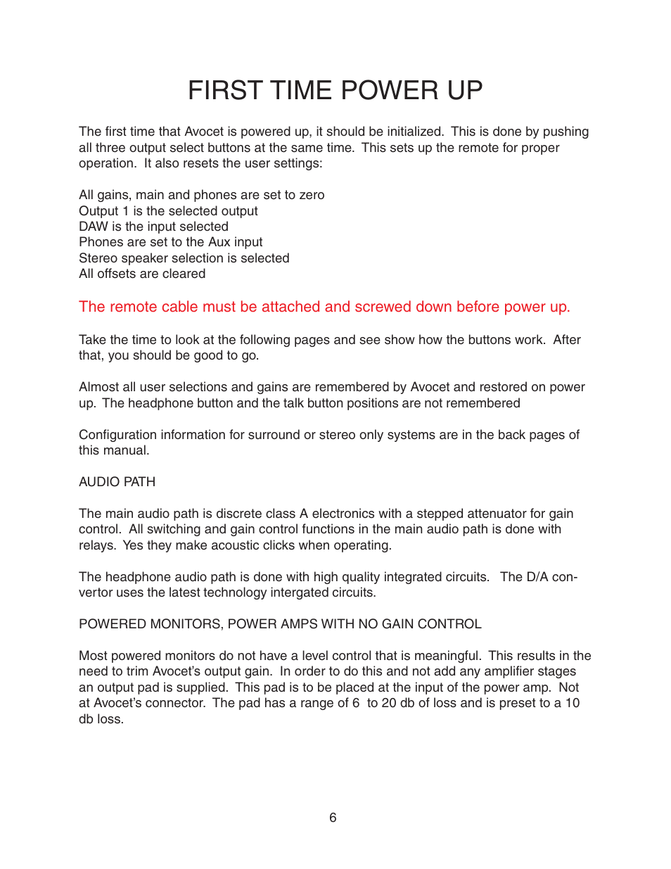 First time power up | Crane Song AVOCET II User Manual | Page 6 / 56