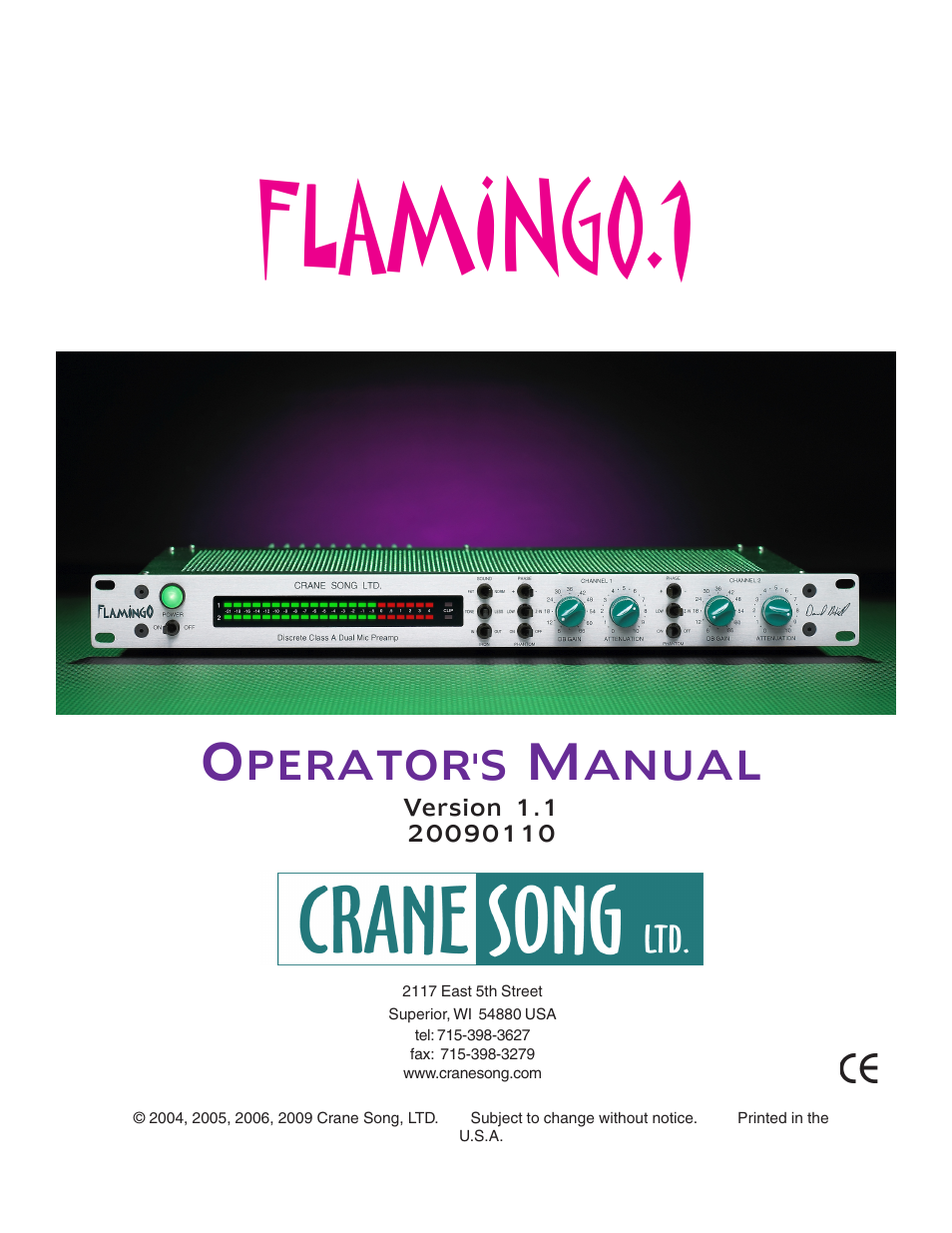 Crane Song FLAMINGO User Manual | 9 pages