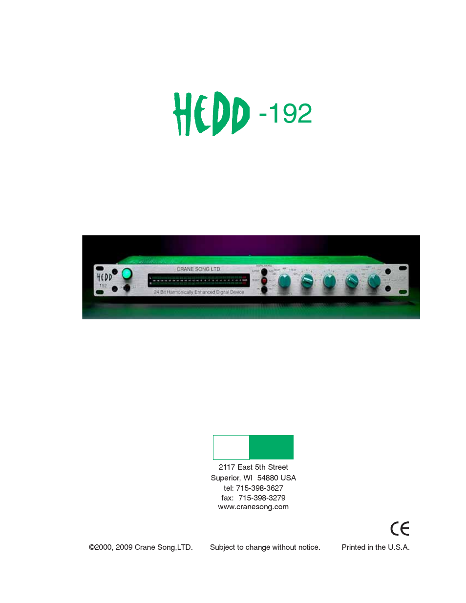 Crane Song HEDD 192 User Manual | 16 pages