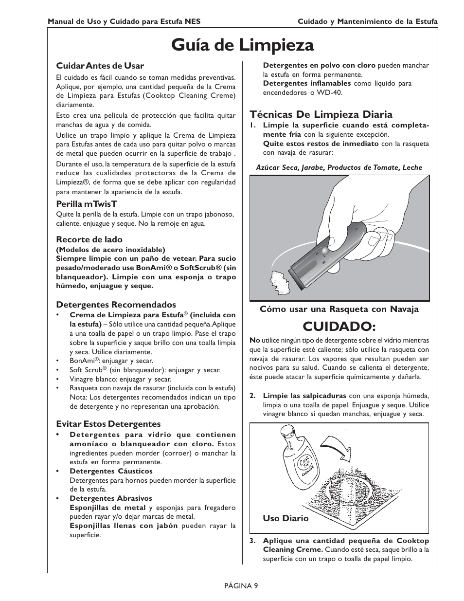 Guía de limpieza, Cuidado, Técnicas de limpieza diaria | Bosch NES 730 UC User Manual | Page 43 / 48