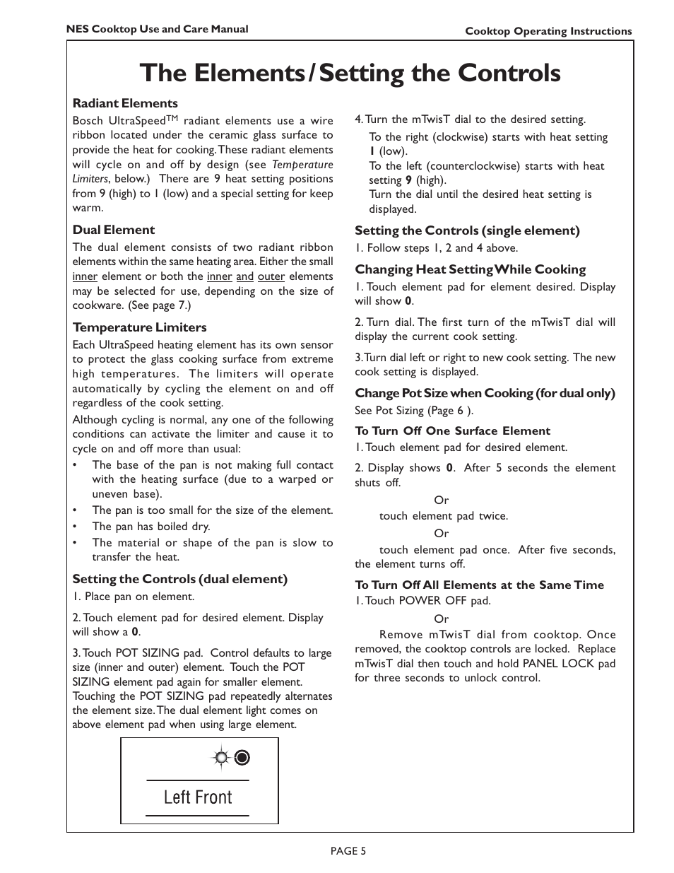 The elements / setting the controls | Bosch NES 730 UC User Manual | Page 7 / 48