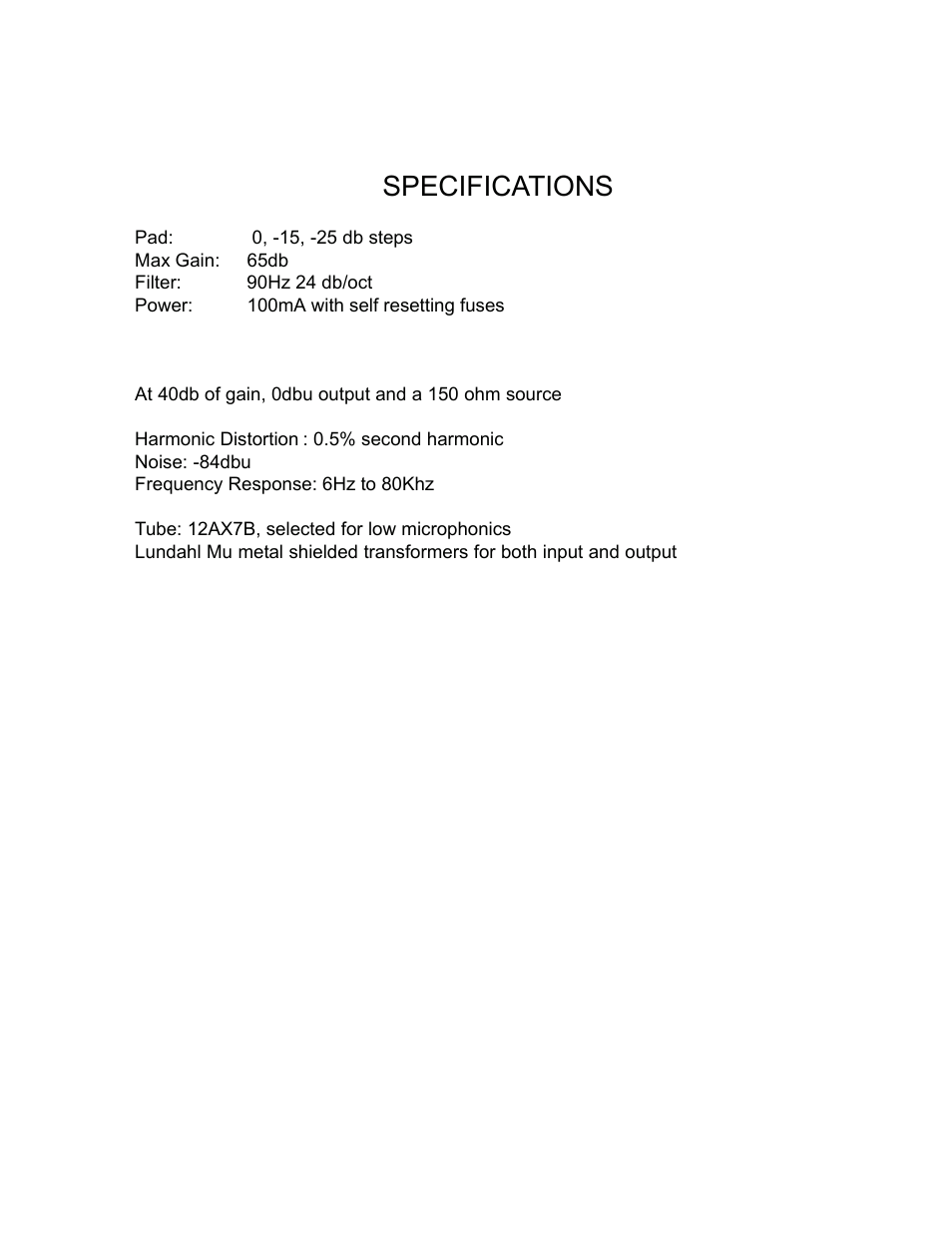 Specifications | Crane Song SYREN User Manual | Page 5 / 5