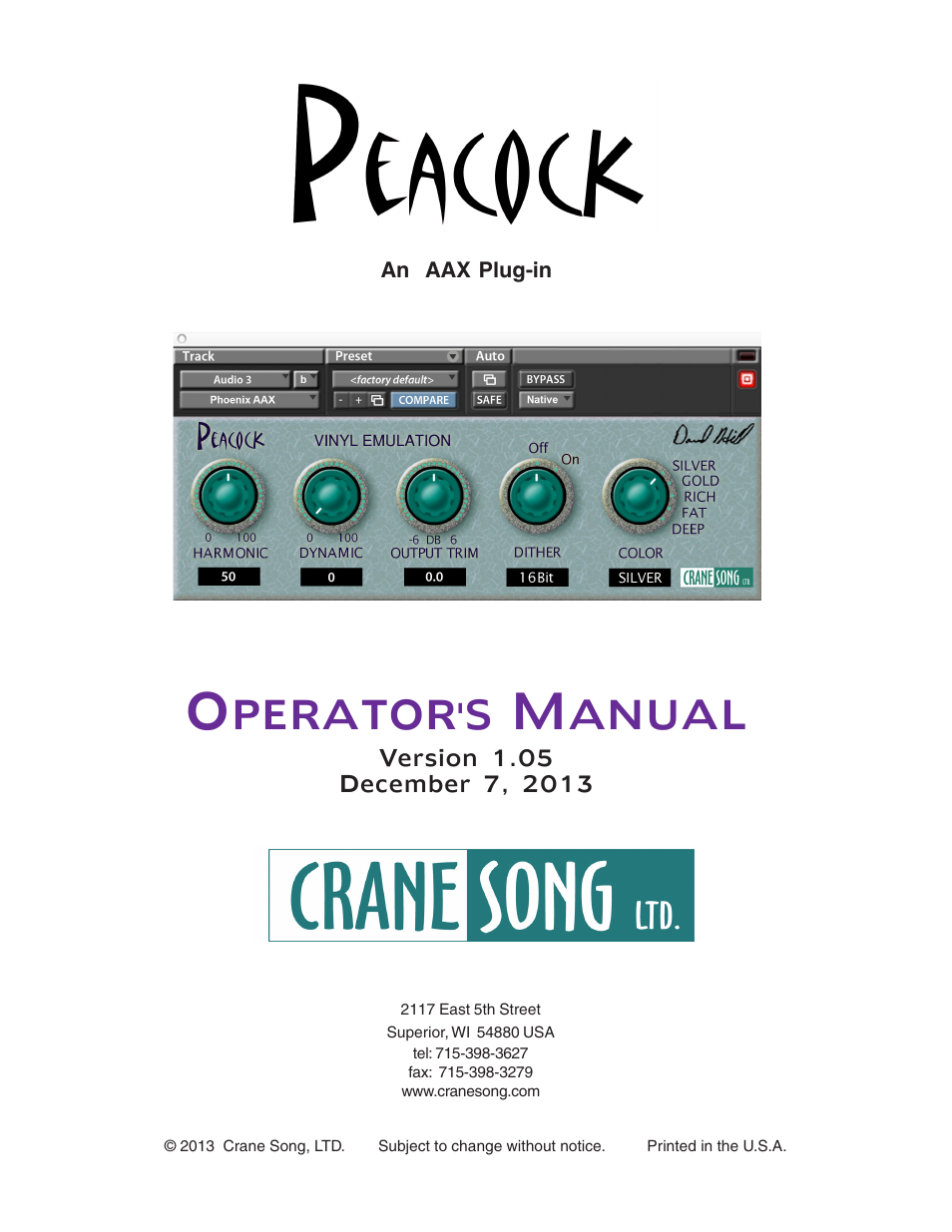 Crane Song Peacock User Manual | 8 pages