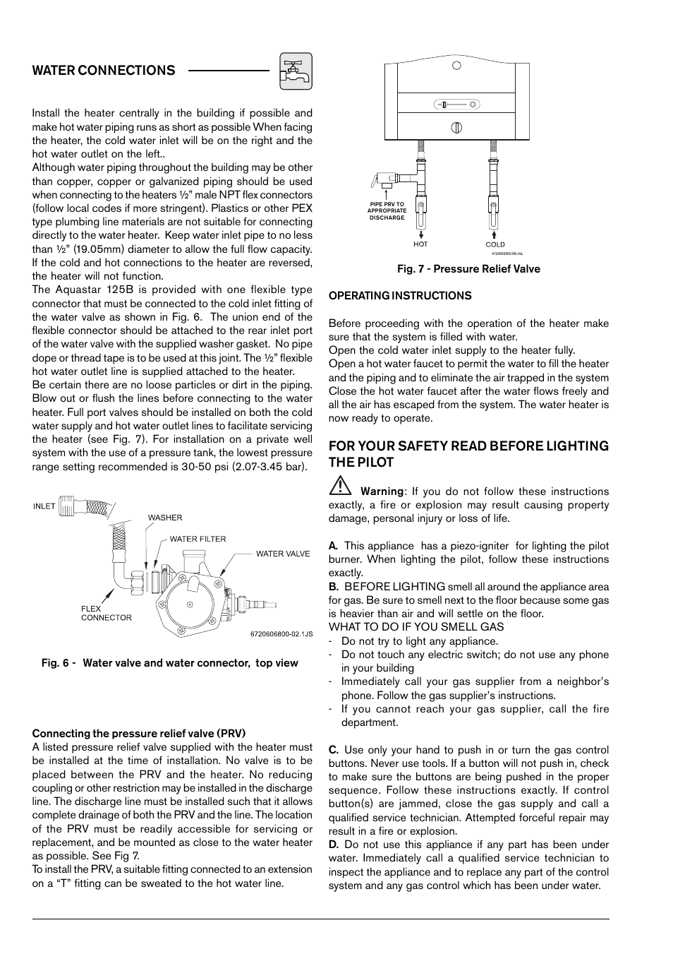 Water connections, For your safety read before lighting the pilot | Bosch 125B LP User Manual | Page 12 / 24