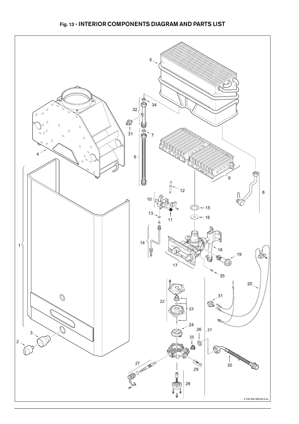Interior components diagram and parts list | Bosch 125B LP User Manual | Page 20 / 24