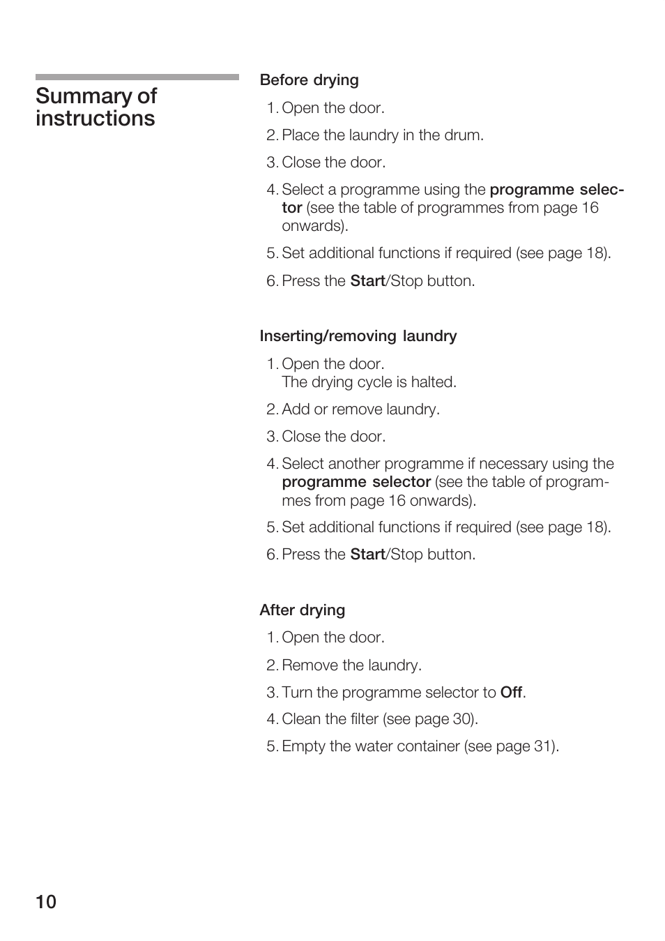 Summary of instructions | Bosch Maxx WTL 6500 User Manual | Page 10 / 48