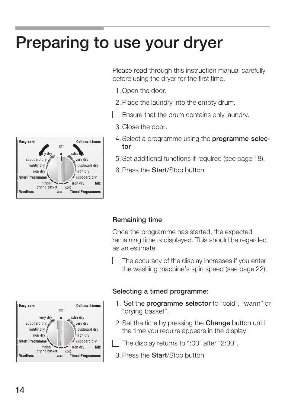 Preparing to use your dryer | Bosch Maxx WTL 6500 User Manual | Page 14 / 48