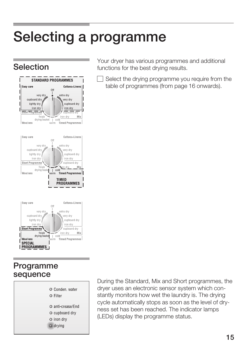 Selecting a programme, Selection programme sequence | Bosch Maxx WTL 6500 User Manual | Page 15 / 48