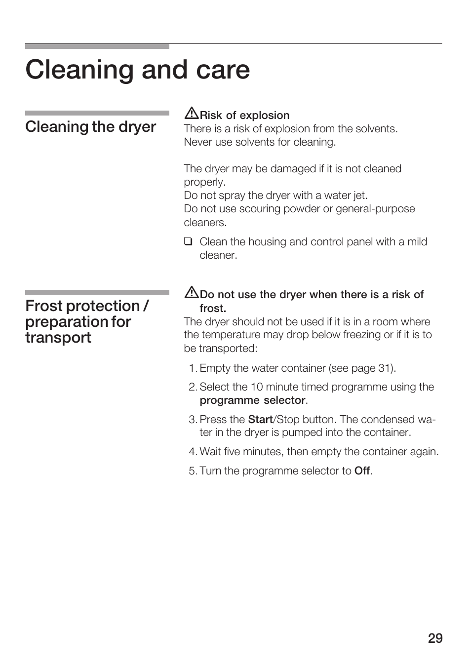 Cleaning and care | Bosch Maxx WTL 6500 User Manual | Page 29 / 48