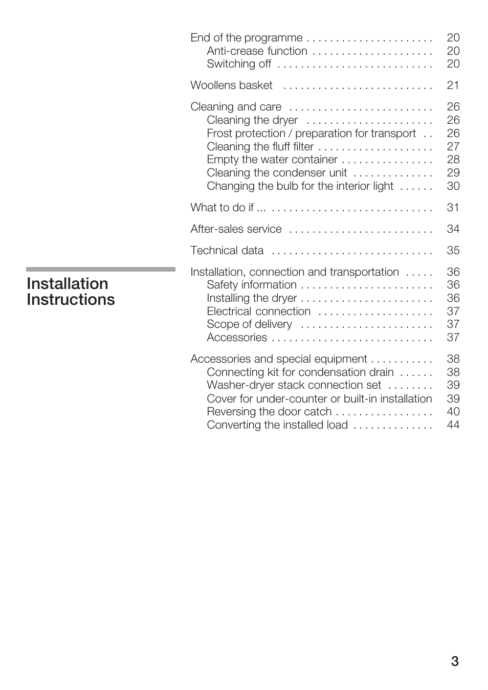 Installation instructions | Bosch Maxx WTL 6500 User Manual | Page 3 / 48