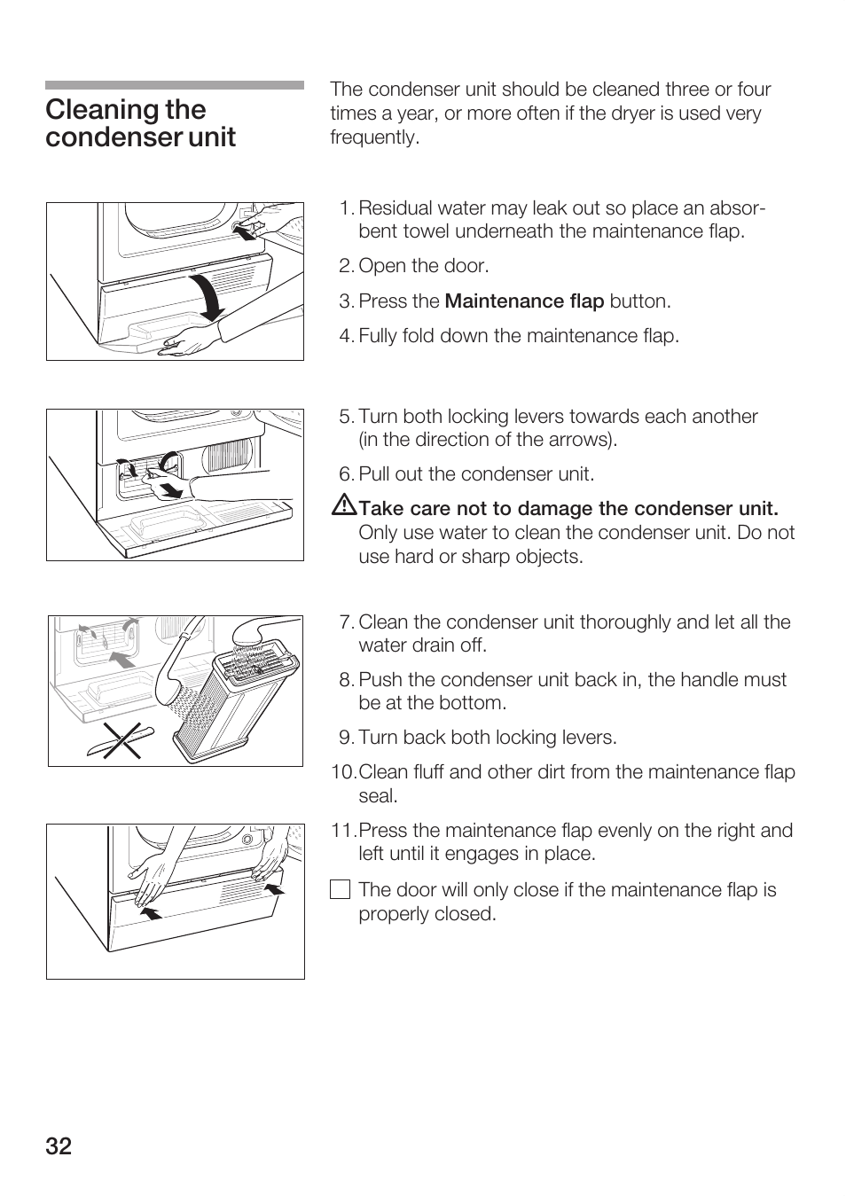 Cleaning the condenser unit | Bosch Maxx WTL 6500 User Manual | Page 32 / 48