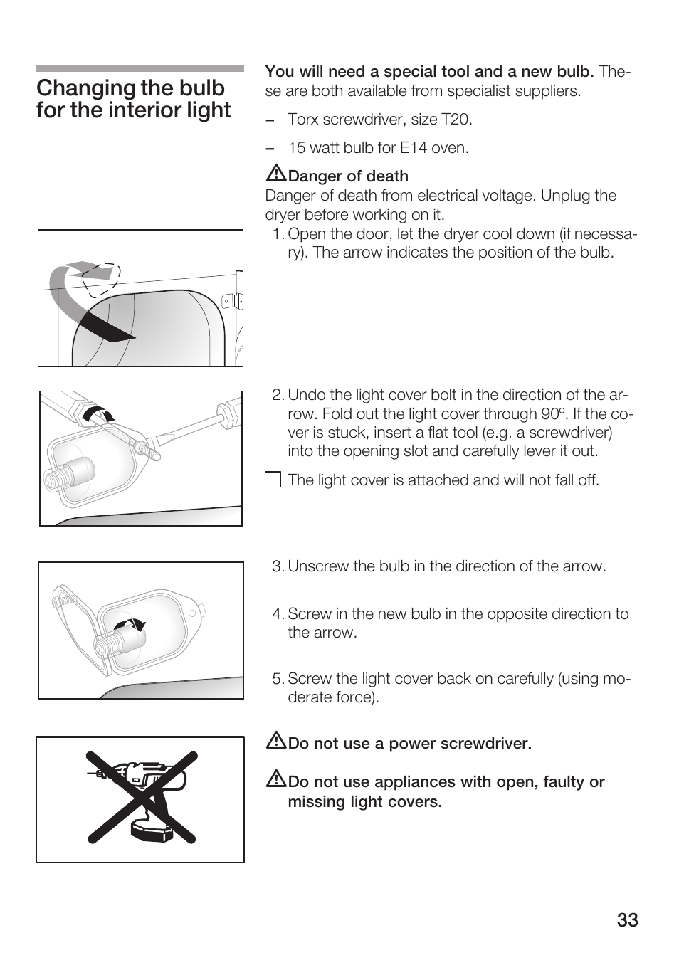 Changing the bulb for the interior light | Bosch Maxx WTL 6500 User Manual | Page 33 / 48