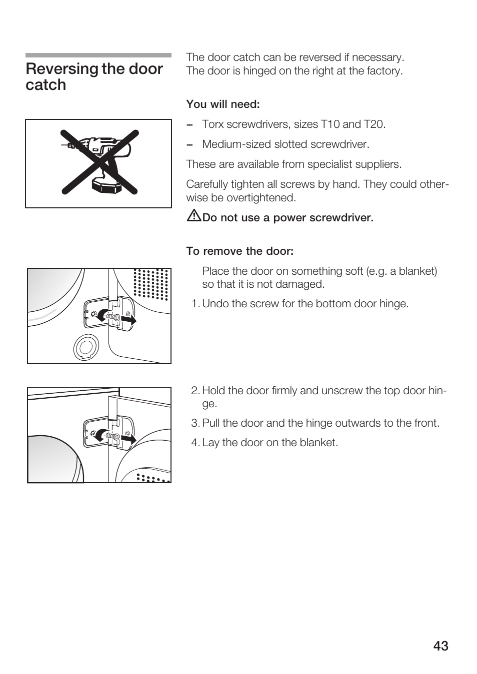 Reversing the door catch | Bosch Maxx WTL 6500 User Manual | Page 43 / 48