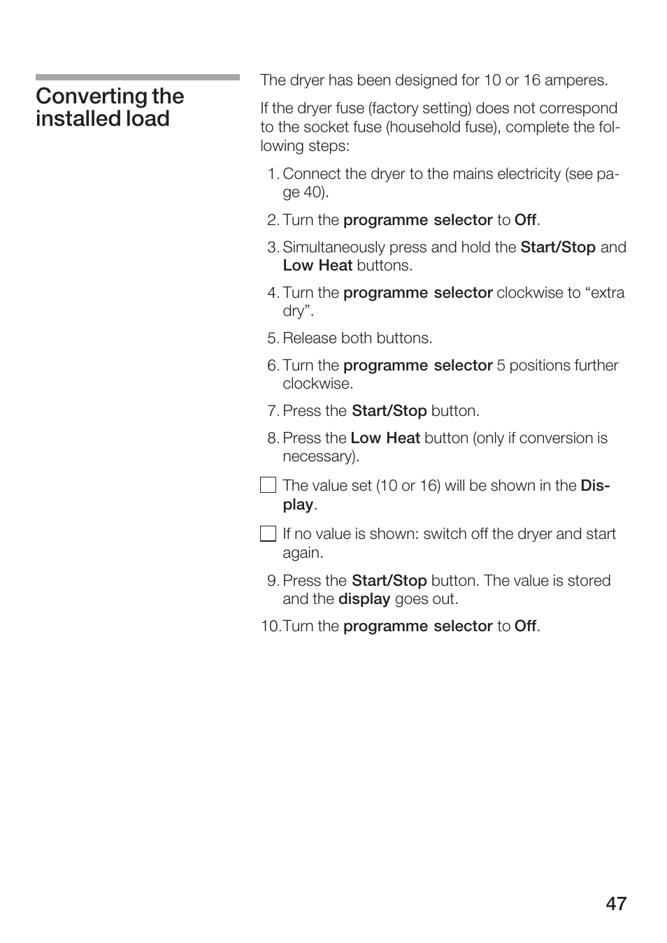 Converting the installed load | Bosch Maxx WTL 6500 User Manual | Page 47 / 48