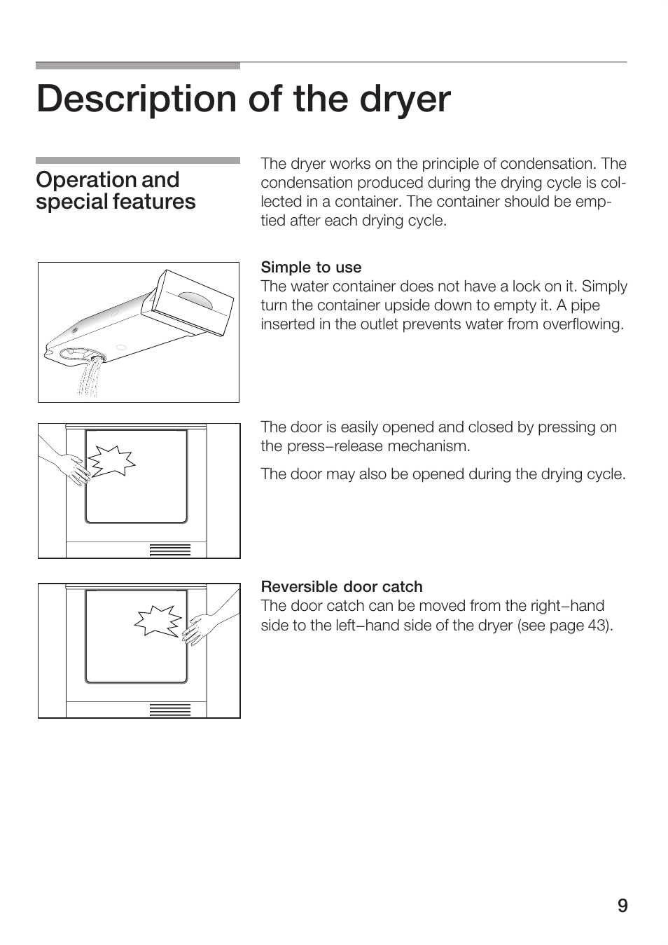 Description of the dryer, Operation and special features | Bosch Maxx WTL 6500 User Manual | Page 9 / 48