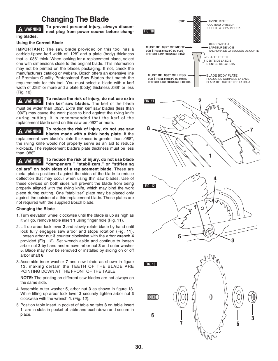 Changing the blade | Bosch 4100DG User Manual | Page 30 / 92