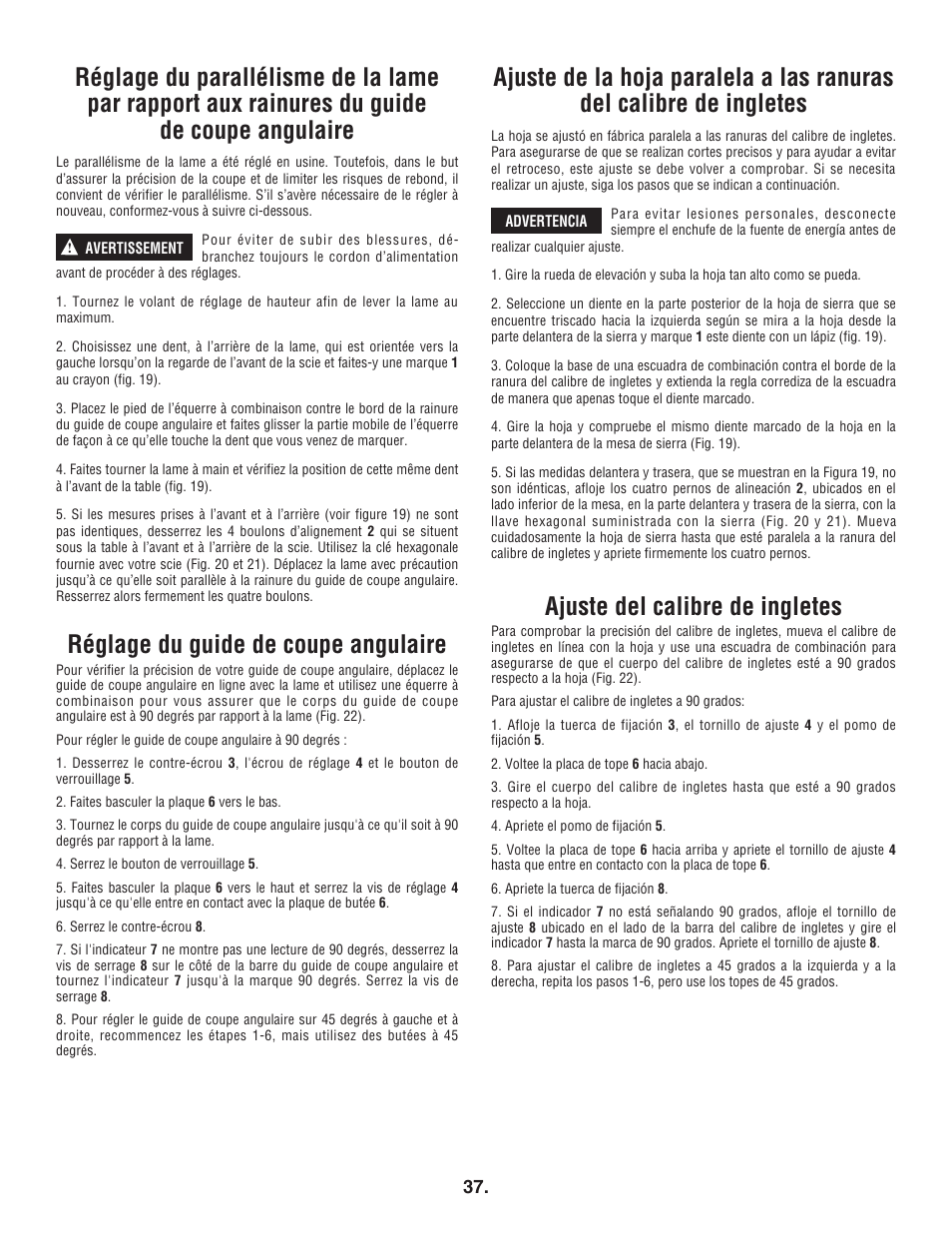 Réglage du guide de coupe angulaire, Ajuste del calibre de ingletes | Bosch 4100DG User Manual | Page 37 / 92