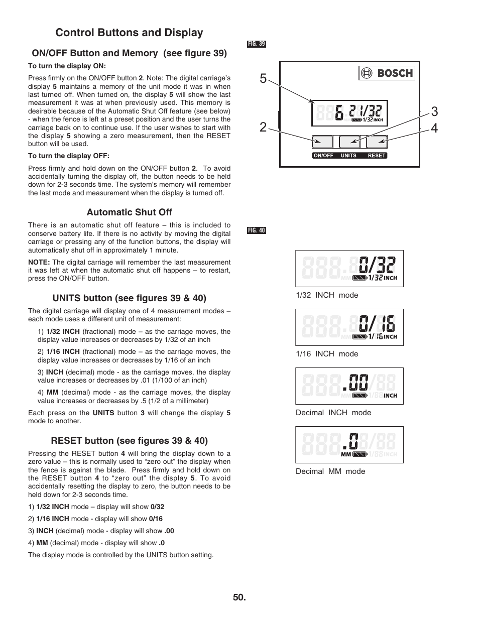 Control buttons and display | Bosch 4100DG User Manual | Page 50 / 92