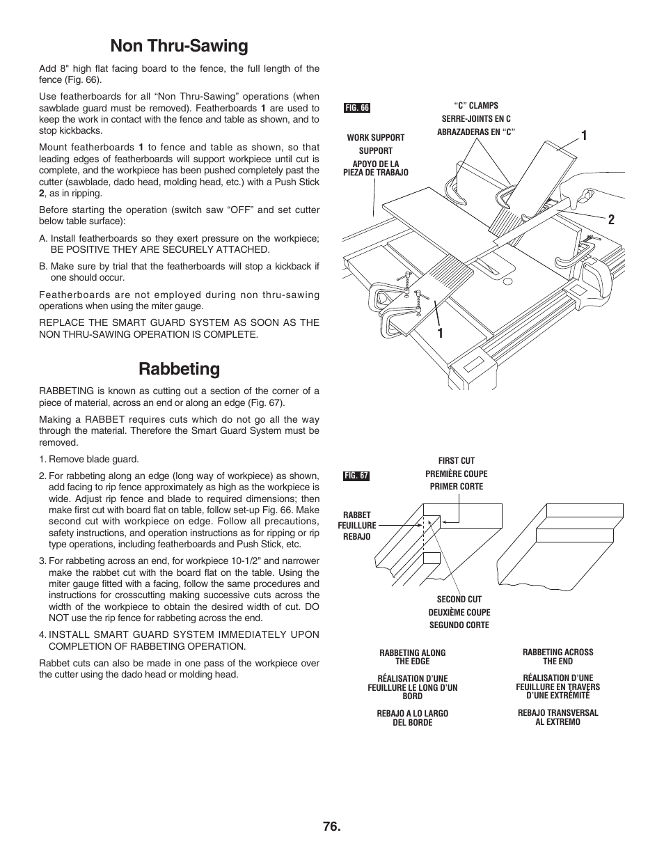 Non thru-sawing, Rabbeting | Bosch 4100DG User Manual | Page 76 / 92