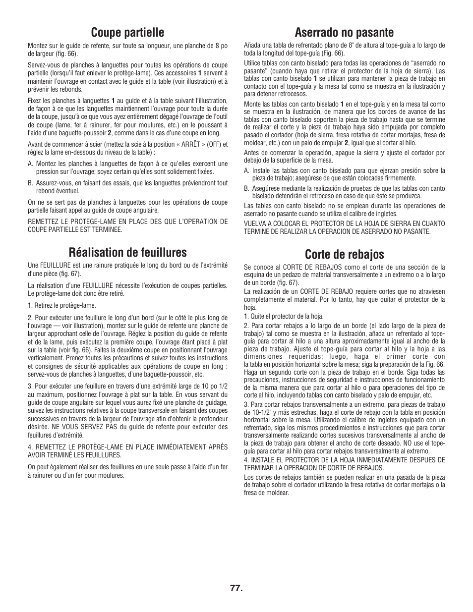 Aserrado no pasante, Corte de rebajos, Coupe partielle | Réalisation de feuillures | Bosch 4100DG User Manual | Page 77 / 92