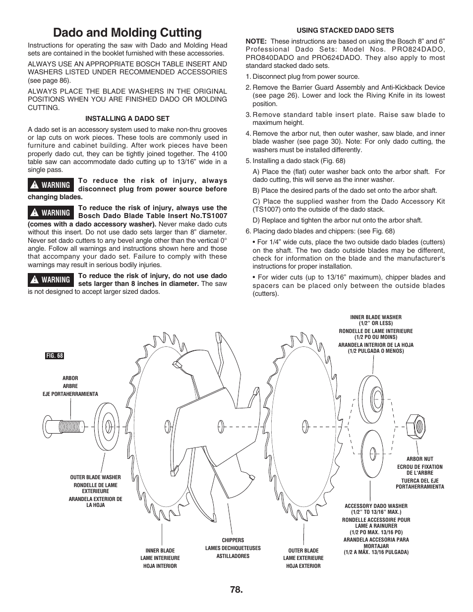 Dado and molding cutting | Bosch 4100DG User Manual | Page 78 / 92