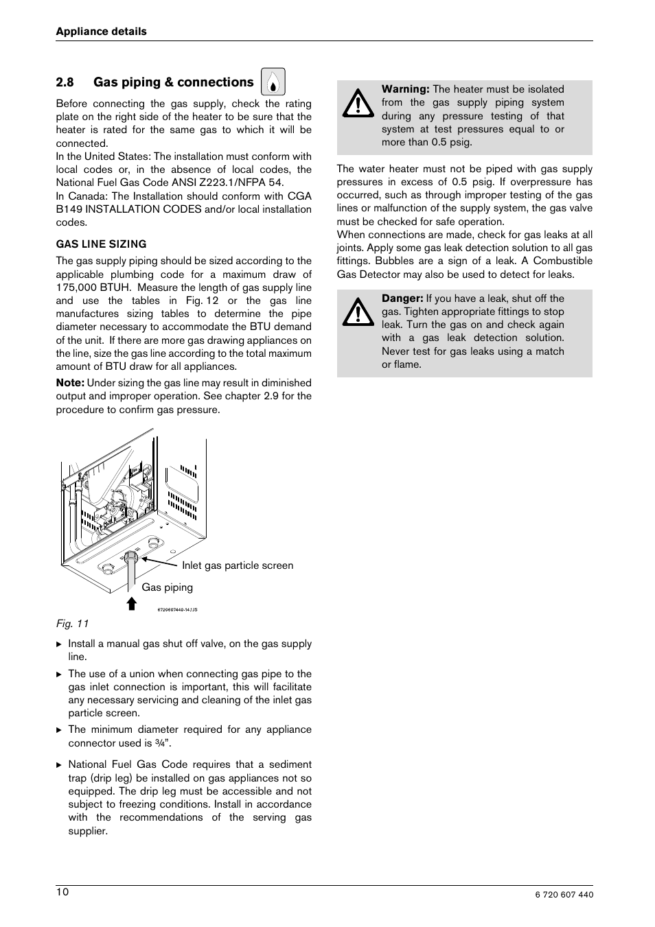 8 gas piping & connections | Bosch 250 SXO NG User Manual | Page 10 / 31